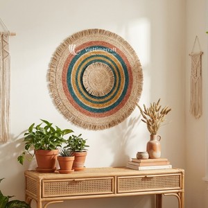 Colorful Bohemian Seagrass <b>Wall</b> Decor Luxury Concentric Circle Raffia Hanging Plate Set Sustainable Wicker Anniversary Home - Product Image 4