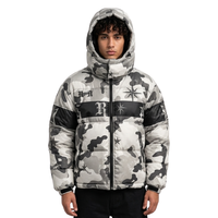 Veste matelassée pour homme à rayures contrastées en chevron noir, panneau blanc, col haut, résistante à l'eau, manches en polyester fin