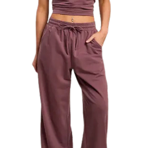 Pantalones anchos de mujer al por mayor con cintura elástica y cordón, bolsillos laterales, ajuste holgado, largo completo, dobladillo abierto, ropa casual de descanso OEM ODM - Product Image 4