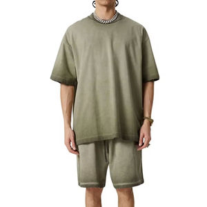 Men Factory Price Summer Acid Wash T Shirt Shorts <b>Set</b> Cotton Casual Streetwear Matching Outfit Loose Fit summer <b>sets</b> - Product Image 2