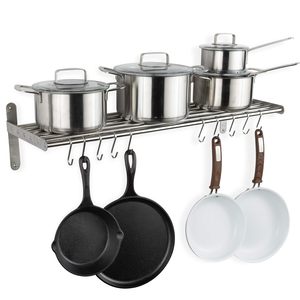 Stainless Steel Wall Shelf with <b>Hooks</b> for Hanging Pots Pans Chrome Finished <b>Kitchen</b> Organizer Rack - Product Image 5