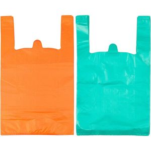 Borse di Plastica Ispirate alle T-Shirt con Manici, 12 x 20 Pollici, Confezione all'Ingrosso per Uso Commerciale nei Ristoranti - Product Image 1