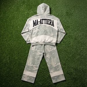 Conjunto de chándal de camuflaje para hombre, sudadera con capucha extragrande con cremallera y pantalones deportivos de pierna ancha, conjunto de dos piezas de ropa urbana personalizada - Product Image 5