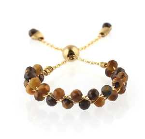 Pulsera de Cuentas de Ojo de Tigre con Piedras Preciosas Facetadas y Cierre de Cadena Dorada - Product Image 4