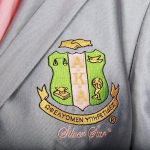 <b>Silver</b> Star Blazer <b>Silver</b> Gray Women's Tailored <b>Jacket</b> with Embroidered Crest Professional Business Formal Sorority Outerwear - Product Image 6