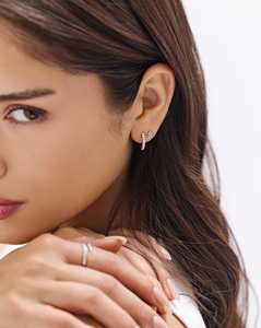 Diamond <b>Hoop</b> <b>Earring</b> <b>Solid</b> 14K <b>Solid</b> Gold Bridal Minimalist Elegant Classic Luxury Jewelry Round Cut Lab Grown Huggies Wholesale - Product Image 4
