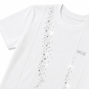 New <b>Rhinestone</b> Scattered Piping Design T-Shirt Custom Logo Branding women's shirt Regular Fit Summer Tee Sparkling Crystals - Product Image 4
