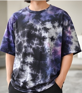 Camiseta Oversize con Efecto Tie-Dye, 240 GSM, Algodón Grueso, Corte Holgado, Hombros Caídos, Estilo Urbano, Verano, a la Moda - Product Image 4