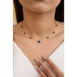 Collier en or 14 carats avec saphir bleu et diamants naturels VVS1-VVS2 - Product Image 5