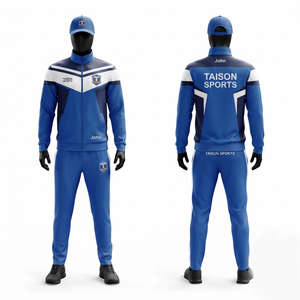TAISON SPORTS 300 GSM Polyester/Nylon Interlock Netball <b>Tracksuit</b> <b>Waterproof</b>/Windproof/Quick Dry Contrast Panel Blue/Black - Product Image 6