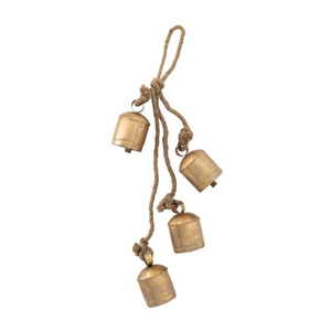 Handmade Rustic <b>Gold</b> <b>Christmas</b> Bells Hanging Cluster <b>Decor</b> Vintage Metal Cow Bells on Jute Rope for Farmhouse Holiday Ornament - Product Image 2