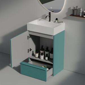 Mobile bagno moderno Gada 20 pollici a righe acquamarina, mobiletto bagno freestanding KD con lavabo in ceramica - Product Image 2