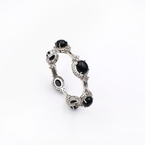 925 Sterling Silver Classic Natural Black Onyx Oval <b>Bangle</b> <b>Bracelet</b> for Women OEM ODM Fine Jewelry - Product Image 2