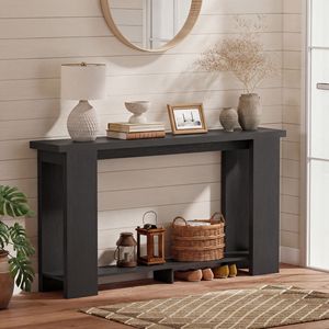 63\" Farmhouse <b>Console</b> <b>Table</b> with Thickened Top Distressed <b>Black</b> for Entryway Living Room or Hotel Hallway - Product Image 2