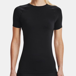 T-shirt de compression noir à manches courtes et col rond pour femme, coupe ajustée, séchage rapide, en tricot de spandex, vêtement de sport, vente en gros - Product Image 1