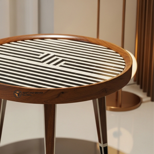 Black and White Meena Pattern Wooden <b>Stool</b> Handcrafted <b>Round</b> Decorative Accent <b>Stool</b> with Geometric Design - Product Image 2