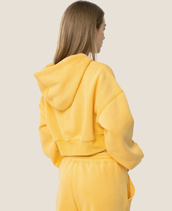 Survêtement unisexe jaune taille XL à capuche, coupe ample, manches longues, couleur unie, 100 % coton, collection Printemps 2026, vente en gros - Product Image 5