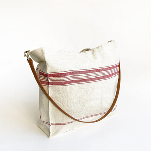 Sac shopping en toile de jute écologique imprimé sur mesure, avec poignée en cuir, fermeture éclair, motif lettres, pour usage quotidien. - Product Image 1