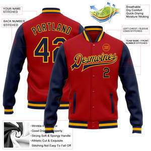 เสื้อแจ็คเก็ตเบสบอลแบบ Letterman คุณภาพสูงสั่งทำพิเศษ ชุดยูนิฟอร์มทีม ติดกระดุมหน้า แต่งขอบตัดสี หมายเลขผู้เล่นสั่งทำได้ ผู้ผลิตจากโรงงาน - Product Image 2