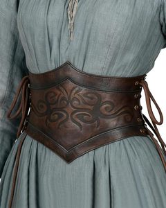 <b>Womens</b> Brown Leather Waist Cincher Embossed Lace Up <b>Corset</b> Belt Shapewear with Rivets - Product Image 2