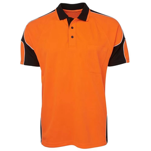 Men's High Visibility <b>Orange</b> <b>Polo</b> Shirt With Black Accents And Chest Pocket Workwear - Product Image 4