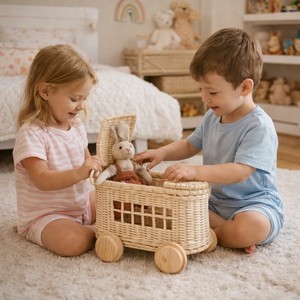 Carrito de Ratán para Niños a Precio Económico, Carrito de Juguete Hecho a Mano de Alta Calidad para Niños de 2 a 7 Años, Unisex, Herramientas ECOWOODIES - Product Image 3