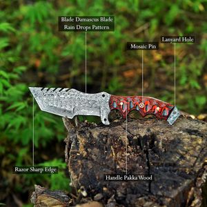 Hand Forged Mini Zombie Knife Damascus Steel Drop Point Blade Hunting Knife With <b>Leather</b> Sheath - Product Image 6