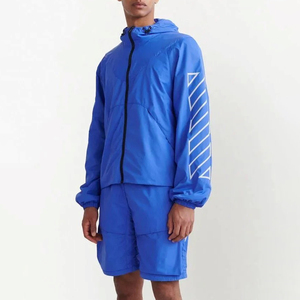 Blue <b>Hooded</b> <b>Puffer</b> <b>Jacket</b> <b>Men</b> Windproof Sporty Geometric Print Polyester Nylon Shell Regular Fit Autumn Wear - Product Image 5