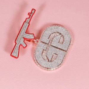 Fully Iced Out Custom Moissanite <b>Pendant</b> Hip Hop <b>Pendant</b> Gun Bail <b>Pendant</b> Enamel Latter <b>Pendant</b> Personalized <b>Initial</b> <b>Pendant</b> - Product Image 6