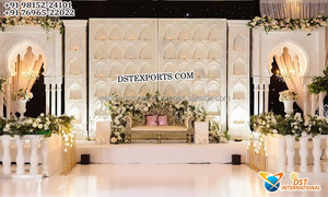 Grand White Theme Stage for Malaysian Weddings Canadian Wedding <b>Engagement</b> Party Stage <b>Decoration</b> Modern Wedding Shagun Stage UK - Product Image 3