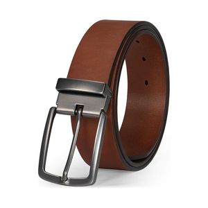 Ceinture en cuir véritable avec boucle ardillon micro-réglable, ajustement fin, moderne, pour tenue habillée ou décontractée, boucle en alliage, largeur 3,5 cm, imperméable - Product Image 1
