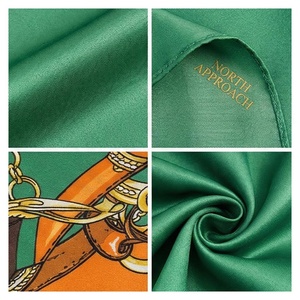 Women's Square <b>Silk</b> Scarf <b>Green</b> Orange Horsebit Print Elegant Multi-Functional Fashion Accessory All Seasons - Product Image 4