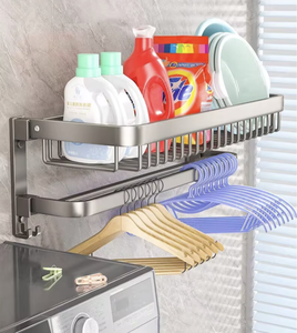 OEM/ODM Vietnam Modern Wall Mounted Towel Rack – Non Drill Space Aluminum Bathroom <b>Storage</b> Organizer - Product Image 4