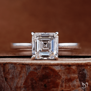 Anillo de compromiso y boda de lujo con diamante de laboratorio de 2 quilates, corte Asscher, oro macizo de 10K, certificado IGI, engaste catedral minimalista - Product Image 1