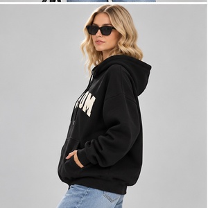 <b>Women</b> Oversized Hoodie Custom Letter Print <b>Black</b> Cotton <b>Fleece</b> Streetwear Casual Autumn Wear Hoodies Top Selling Streetwear - Product Image 2