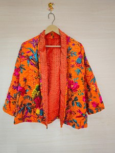 Cotton Kantha Quilted Boho <b>Jacket</b> <b>Patchwork</b> Handmade Upcycled Bohemian Reversible Breathable Eco-Friendly Outerwear Hippie - Product Image 1