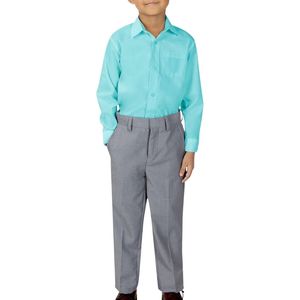 Ensemble uniforme scolaire personnalisé pour garçons : chemise bleu clair, pantalon gris formel et cravate classique pour l'école - Product Image 1