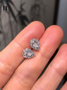 Pear Cut Lab Grown Diamond Halo <b>Stud</b> <b>Earrings</b> 14K White Gold Teardrop Cluster <b>Earring</b> For Women - Product Image 2