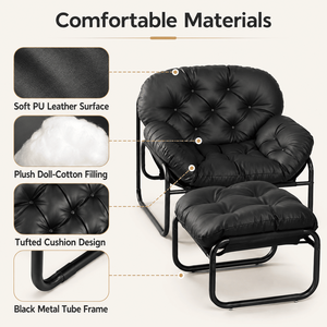 Sofa <b>Chair</b> <b>Recliner</b> with Thick Cushion Upholstery <b>Footstool</b> for Living Room Bedroom or Dorm-Black - Product Image 6
