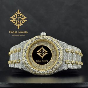 Montre de plongée mécanique analogique Ice Cubed avec incrustation de diamants, bracelet en acier inoxydable doré/argenté de 20 mm pour homme, bijoux de mode - Product Image 5
