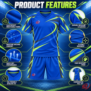Conjunto de Camiseta y Pantalones Cortos de Fútbol Personalizados para Niños, Modelo Prism Orbit Performance, Transpirable, de Secado Rápido, Cuello en V, 100% Poliéster, Ropa Deportiva para Clubes - Product Image 6