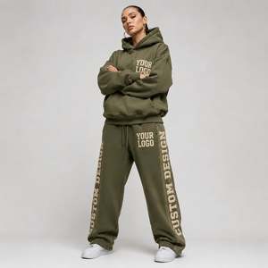 Conjunto de Sudadera con Hombros Caídos y Pantalones de Chándal de Forro Polar Cepillado con Dobladillo y Puños Acanalados, Bordado 3D Personalizado, Marca Privada, Novedad - Product Image 3