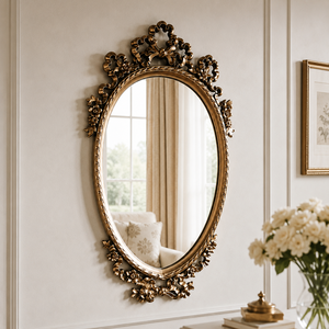 Antique <b>Gold</b> Oval Wall <b>Mirror</b> Ornate Floral Scroll <b>Frame</b> Vintage Decorative <b>Mirror</b> for Bedroom Living Room Home Decor - Product Image 1