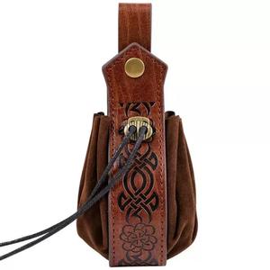 Bolsa de Dados de Cuero Redonda con Cordón, Hecha a Mano, para Guardar Dados de DND, Estilo Clásico, Marrón y Negro - Product Image 2
