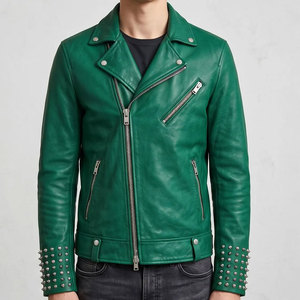Factory Made Premium Stylish Men <b>Rhinestone</b> Winter Leather <b>Jacket</b> Motorcycle Biker Zip Front Fashion Outerwear - Product Image 1