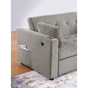 Divano letto convertibile Luelle 57"W in velluto a coste grigio con portabicchieri, porte USB, tasche porta riviste e trapuntatura - Comodo divano letto - Product Image 6