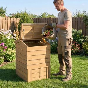 Bac à compost en bois massif avec porte coulissante verrouillable et couvercle rabattable pour solution de rangement de jardin - Product Image 2