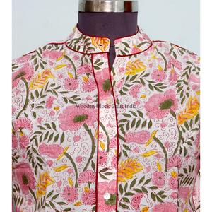 Hauts pour femmes Sweet Style 100% coton à imprimé floral, manches 3/4, col rond, tissu tricoté respirant et écologique, vêtements décontractés d'été - Product Image 3