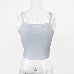 Tops cortos de tirantes acanalados transpirables personalizados al por mayor para mujer, ropa deportiva sexy sin mangas para gimnasio y entrenamiento - Product Image 3