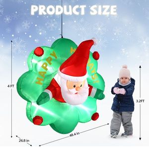 4 FT Lighted Christmas Inflatable Santa with Wreath Large Outdoor Holiday Yard Decoration Blow Hanging Bui with Broke Out Window - Product Image 3